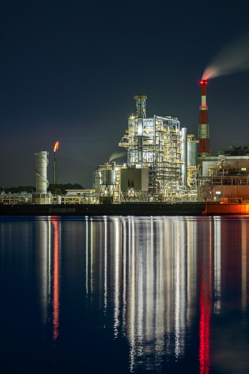 night view, plant, thermal power plant